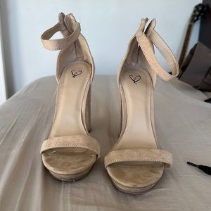 Nude open toe heels